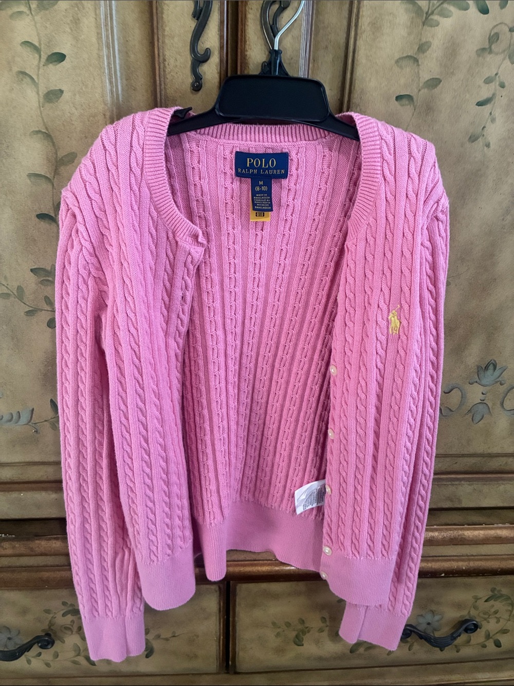 Polo by Ralph Lauren Bubblegum Pink Cable-Knit Cardigan with Pony
